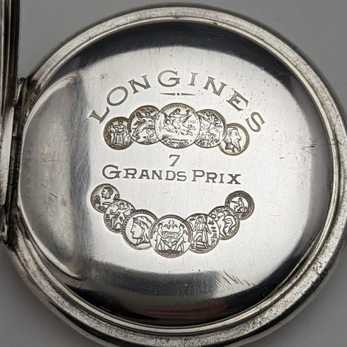 1920s antique Longines pocket watch silver side hunter works well